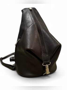 Piel | Leather Three-Zip Hobo Sling Backpack Bag in Chocolate Brown Like New
